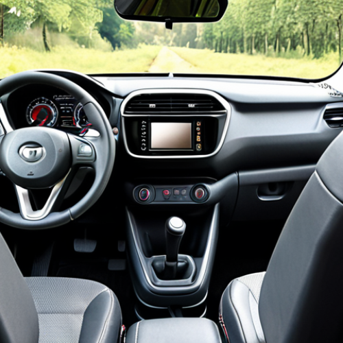 Home 6 **
Prompt: "Interior of a Tata Punch, focusing on the front seats. Show a father and mother smiling. The dashboard should be visible, highlighting the ease of access to controls. The overall feeling should be of a comfortable and functional space. Consider the background, the location is France"
**