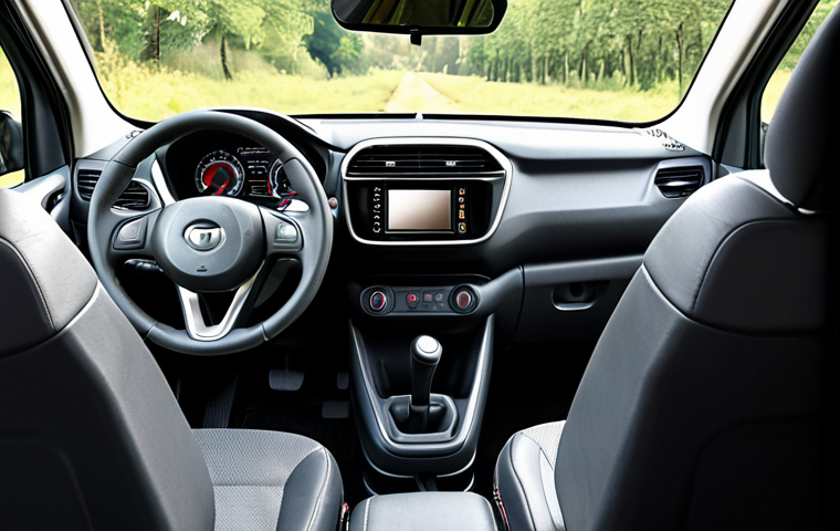 **
Prompt: "Interior of a Tata Punch, focusing on the front seats. Show a father and mother smiling. The dashboard should be visible, highlighting the ease of access to controls. The overall feeling should be of a comfortable and functional space. Consider the background, the location is France"
**
