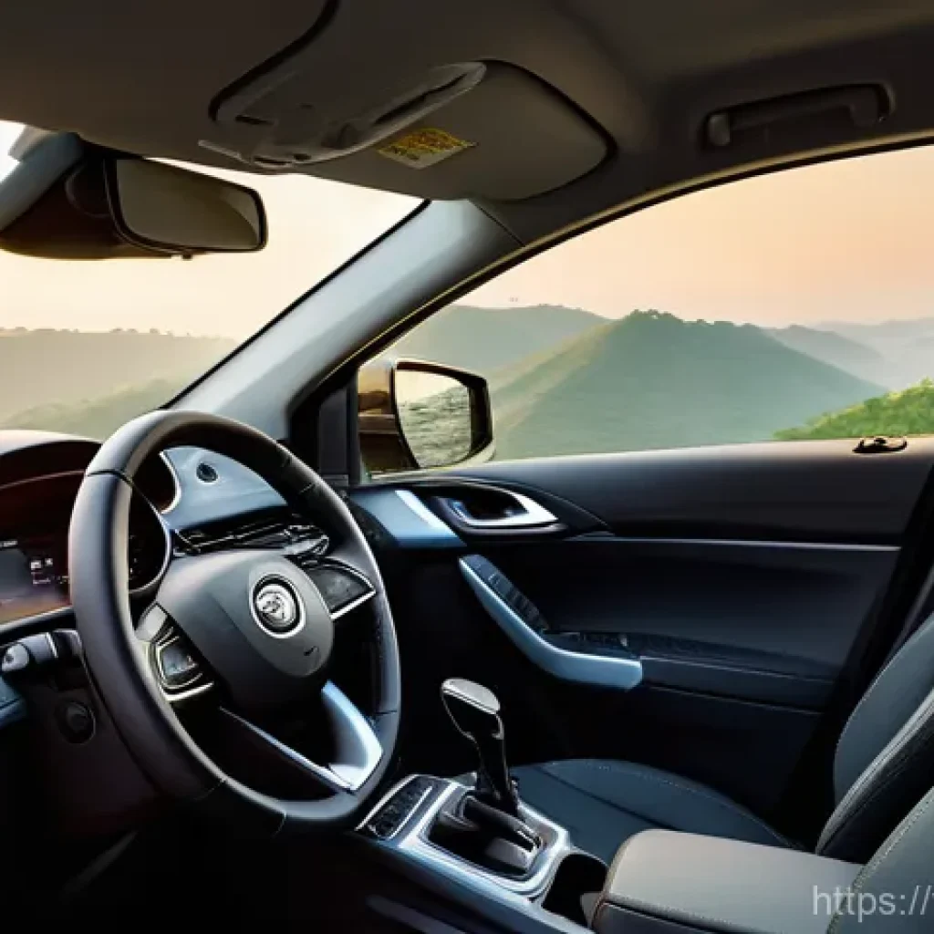 타타 하리아의 장거리 주행 성능 - "A wide, cinematic shot of a modern Tata Harrier SUV, in a sophisticated metallic gray color, gracef...