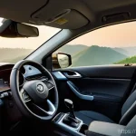 타타 하리아의 장거리 주행 성능 - "A wide, cinematic shot of a modern Tata Harrier SUV, in a sophisticated metallic gray color, gracef...