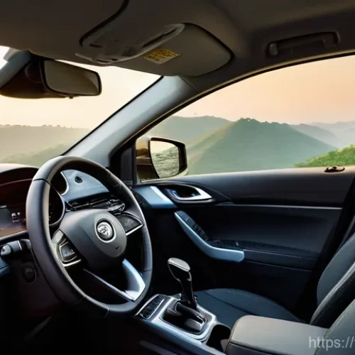 타타 하리아의 장거리 주행 성능 - "A wide, cinematic shot of a modern Tata Harrier SUV, in a sophisticated metallic gray color, gracef...